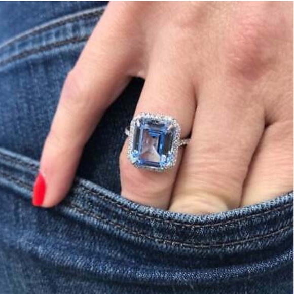 Fashion 925 Silver Ring for Emerald Cut Aquamarine - Picture 2 of 11